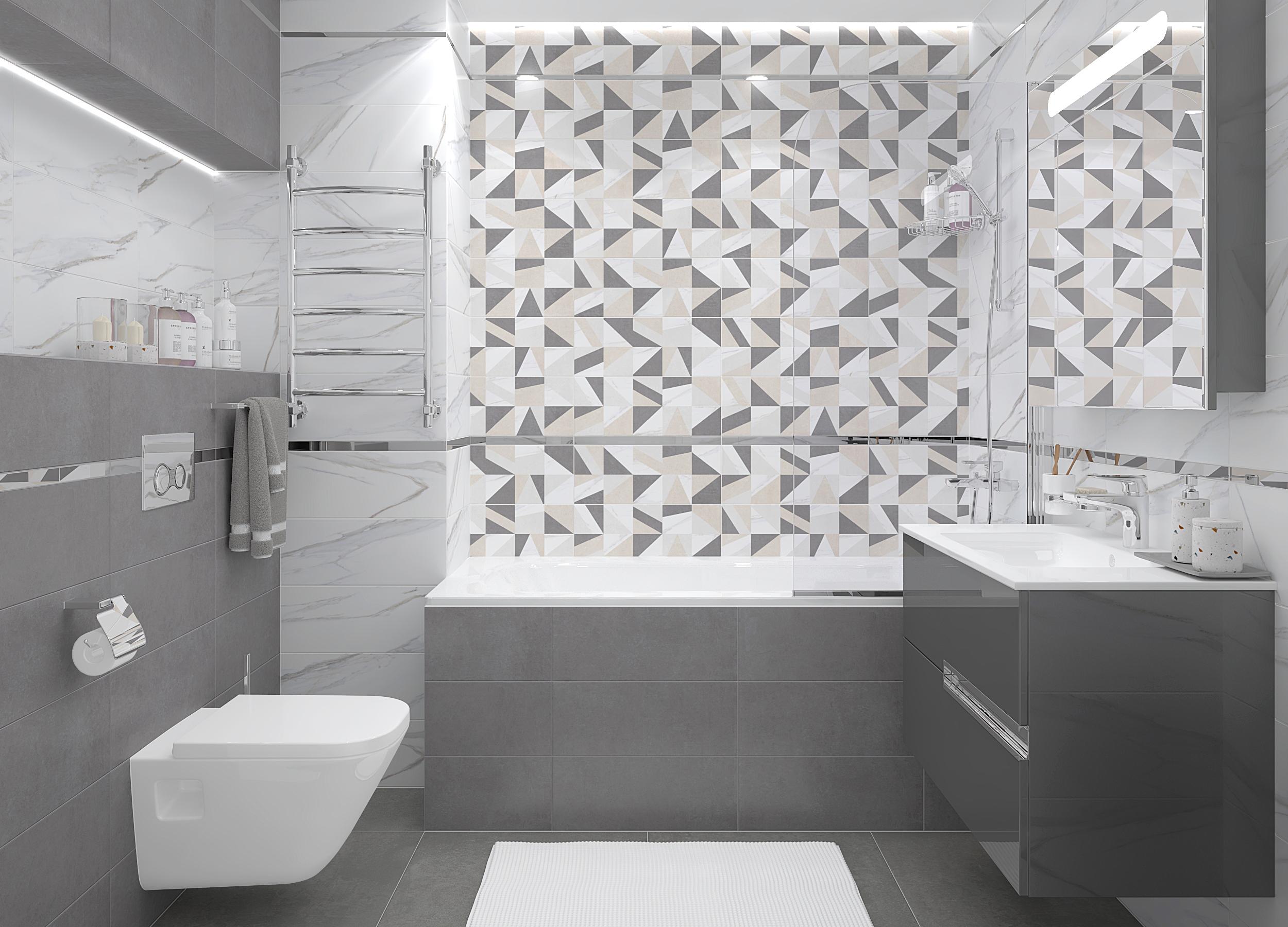 Дизайн ванной комнаты с плиткой мозаикой