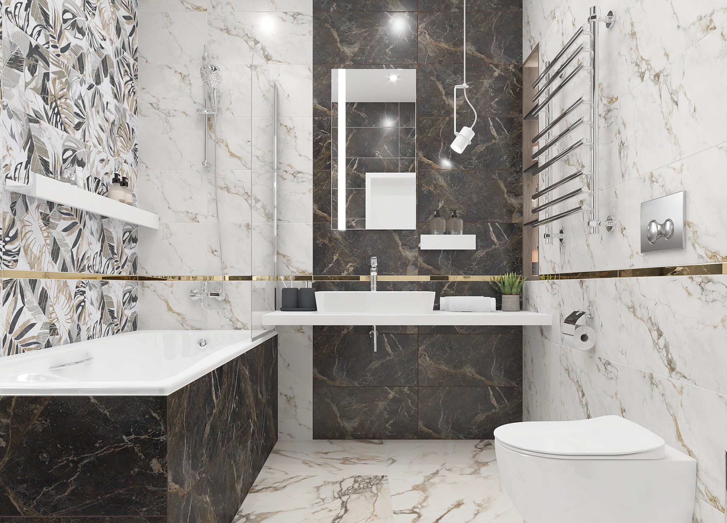 Идея дизайна: керамическая настенная плитка в ванной комнате