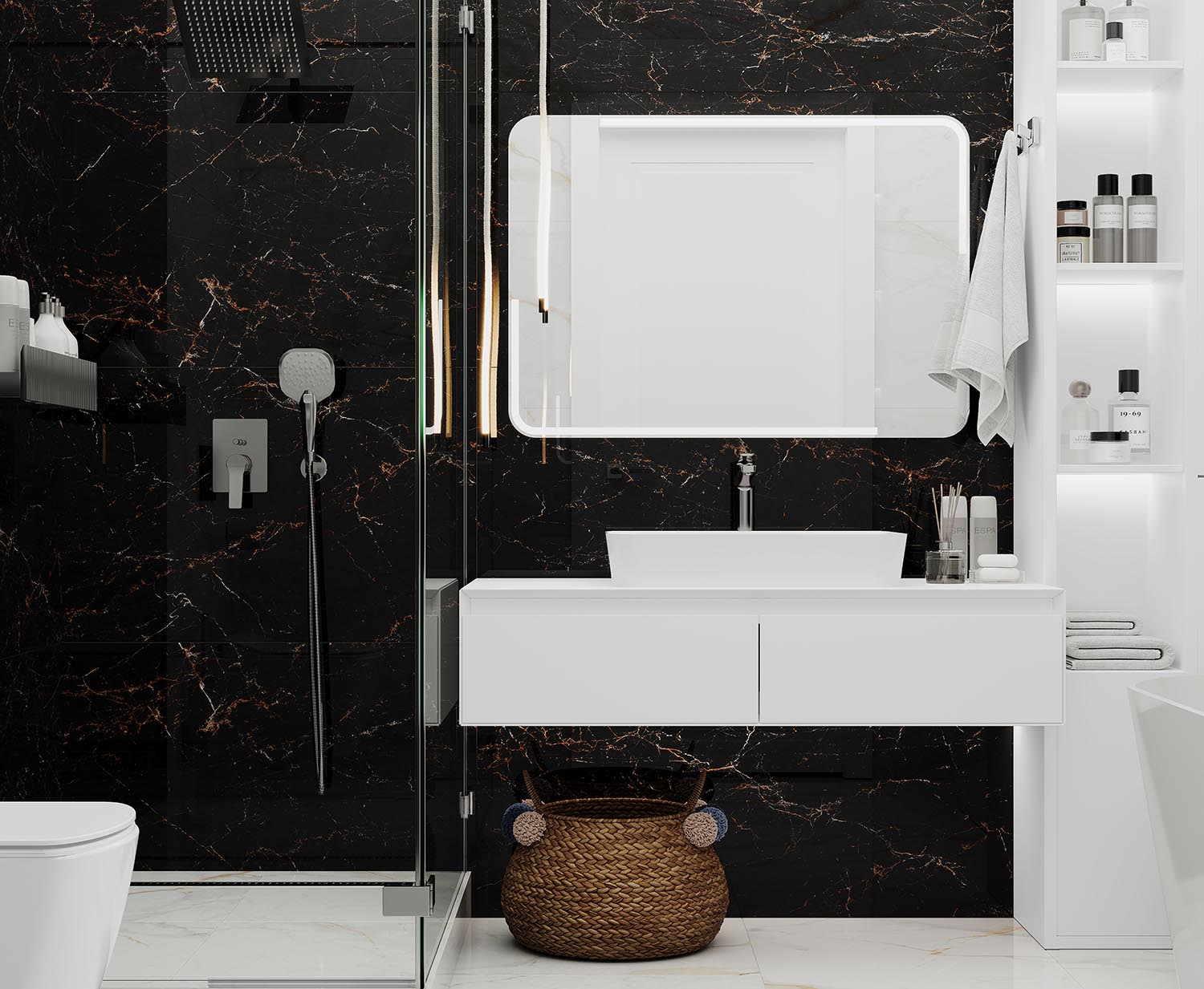 Черно-белая ванная комната – фото эффектных интерьеров в контрастной цветовой гамме